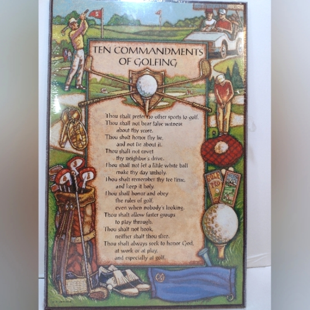 Golf Themed Wall Art with Ten Commandments 14"×9"